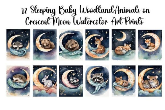 Download Set of 12 Sleeping Woodland Baby Animals - Baby animals Collection