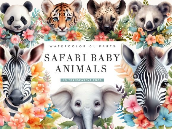 Download Watercolor Safari Baby Animals Clipart - Baby animals Collection