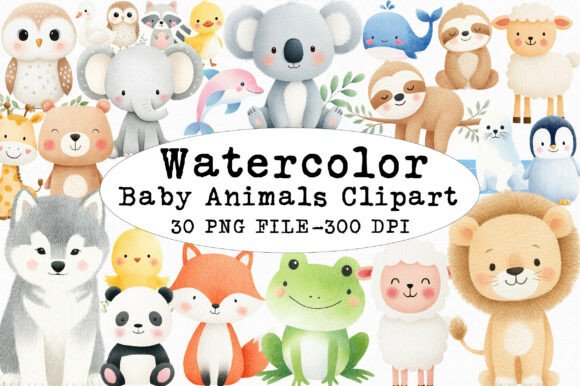 Download Baby Animals Watercolor Clipart Set - Baby animals Collection