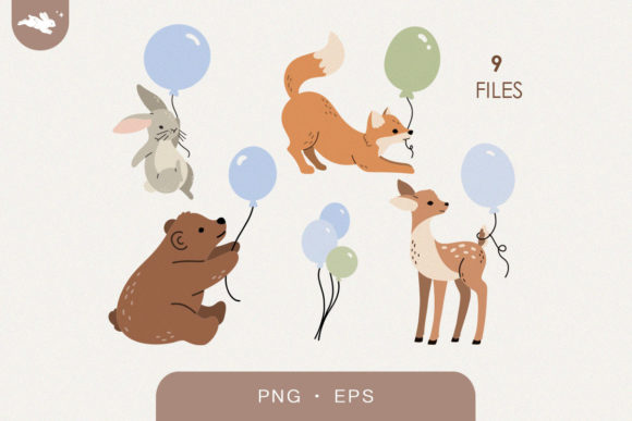 Download Woodland Baby Animals with Balloons - Baby animals Collection