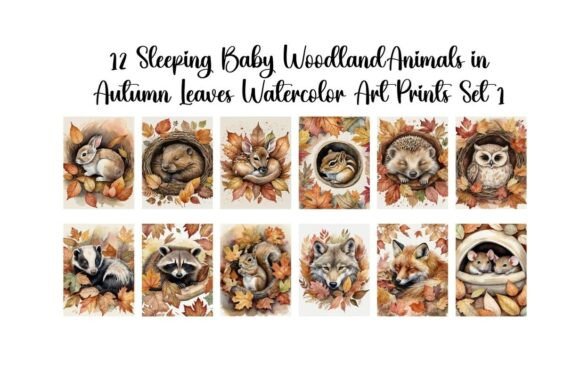 Download Woodland Baby Animals in Autumn Leaves - Baby animals Collection