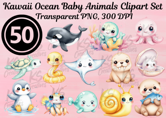 Download Kawaii Ocean Baby Animals Clipart Set - Baby animals Collection