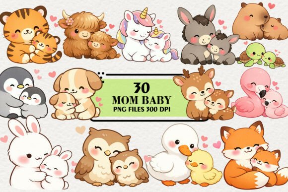Download Kawaii Mom Baby Animals Clipart - Baby animals Collection