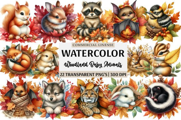 Download Woodland Baby Animals in Autumn Leaves - Baby animals Collection