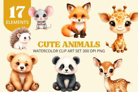 Download Cute Baby Animals Watercolor Clipart - Baby animals Collection