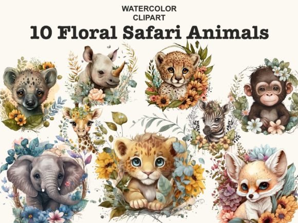 Download Floral Safari Baby Animals Clipart - Baby animals Collection