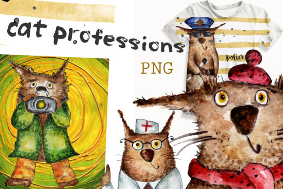 Download Watercolor the Cat Profession - Premium Resources