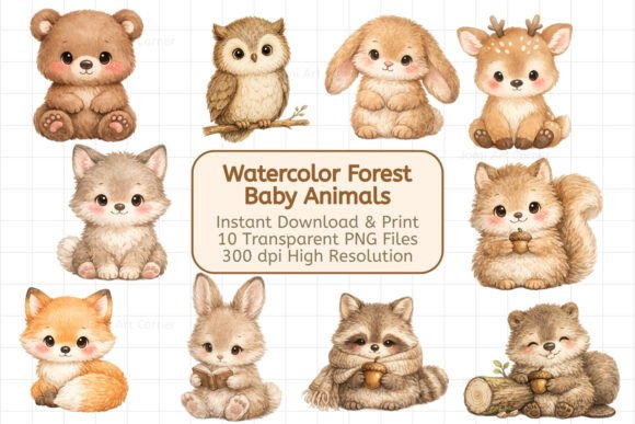 Download Watercolor Forest Baby Animals Bundle - Baby animals Collection