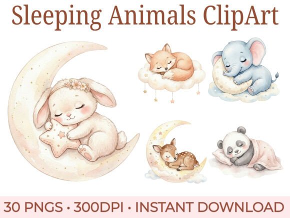 Download Sleeping Baby Animals Clipart Bundle - Baby animals Collection