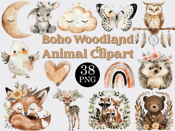 Download Watercolor Boho Woodland Animals Clipart - Woodland animals Collection