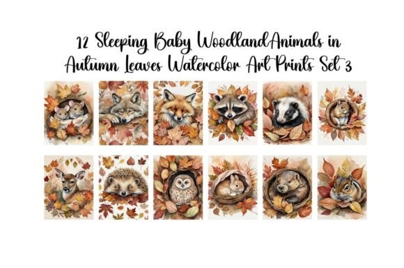 Download Woodland Baby Animals in Autumn Leaves - Baby animals Collection
